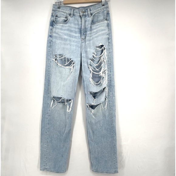 American Eagle Baggy Jean‎ Distressed Faded Light Blue Wash Size 4 - Picture 1 of 11